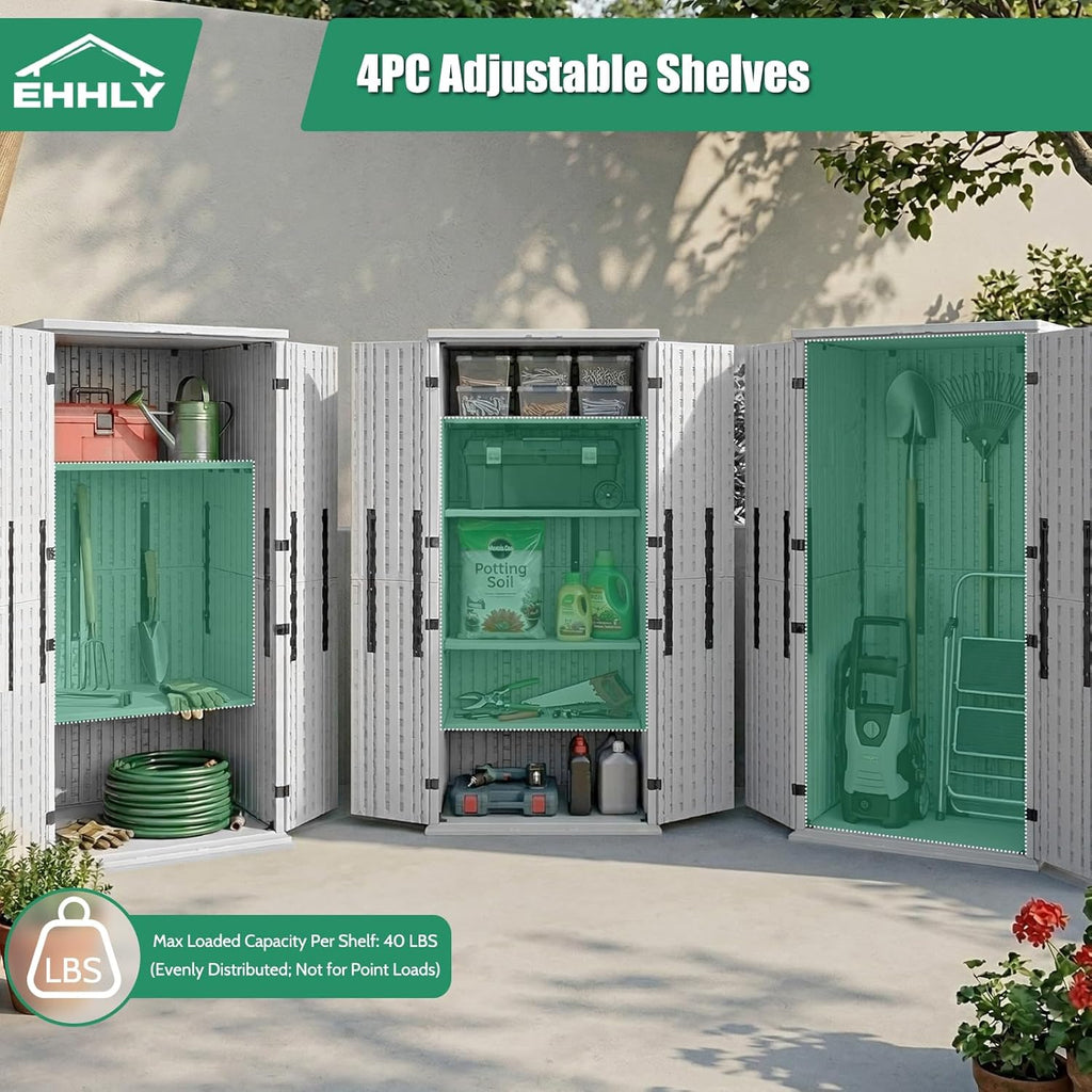 EHHLY Heavy Duty Tall Storage Cabinet Outdoor Weatherproof, 28 Cuft Garage Storage Cabinet with 4 Adjustable Shelves, Lockable Kitchen Pantry Closer Organizer, 31Wx23Lx66H, Polar White