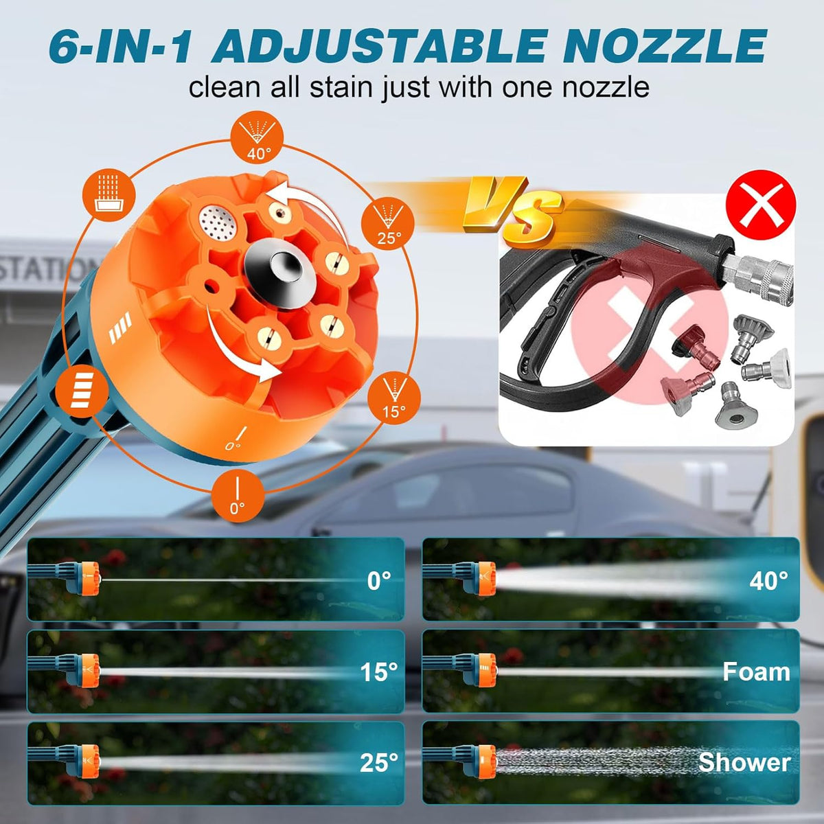 6000mAh Portable Cordless Washer, Brushless Battery Operated, Handheld Car Washer with 6-in-1 Nozzle Battery Charger,Lightweight Washer Cleaning Tool with Foam Pot for Patio Boat Fence