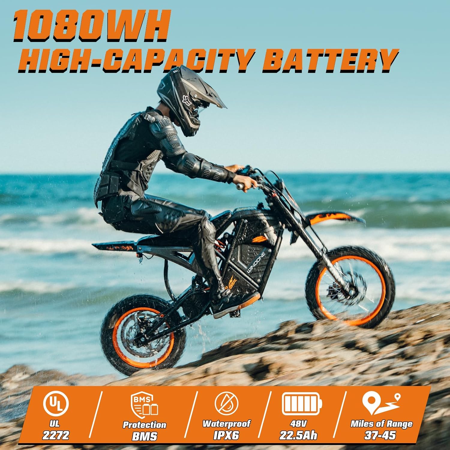 Windone RM7 Electric Dirt Bike for Teens & Adults, 48V 22.5Ah, 37MPH & 45-Mile Electric Motorcycle, 2200W Ebike, 14"/12" Off-Road Tire E-Bike, Dual Hydraulic Brakes, Full Suspension, Fit Age 13+