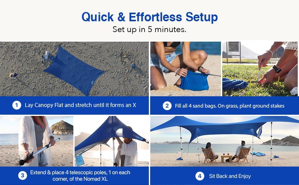Beach Canopy Tent Sun Shade 8.5x9 FT – UPF50+ Portable 4-Post Beach Tent Canopy with Easy Setup & Carry Bag – Outdoor Sun Shelter for Camping, Backyard, Picnic & Travel