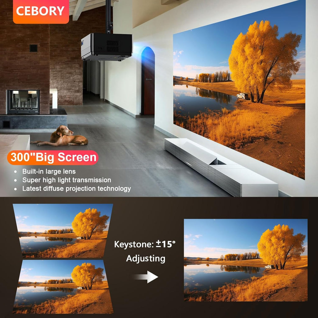 CEBORY Native 1080P Projector with Wifi and Bluetooth, 15000LM Full HD Movie Projector Include Screen and Carrying Bag,4K Proyectores Compatible with HDMIUSB/PHONE/Laptop, for Home, Bedroom, Outdoor