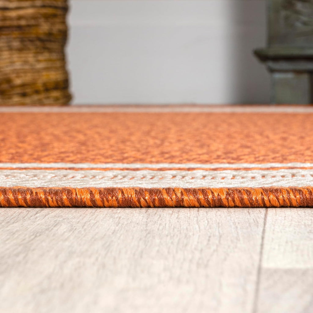 JONATHAN Y Border Stripe Indoor Outdoor Area Rug 8X10 Orange/Cream, James Modern for Backyard, Patio, Porch, Easy-Cleaning, High Traffic, Pet-Friendly, Non-Shedding (SMB201D-8)