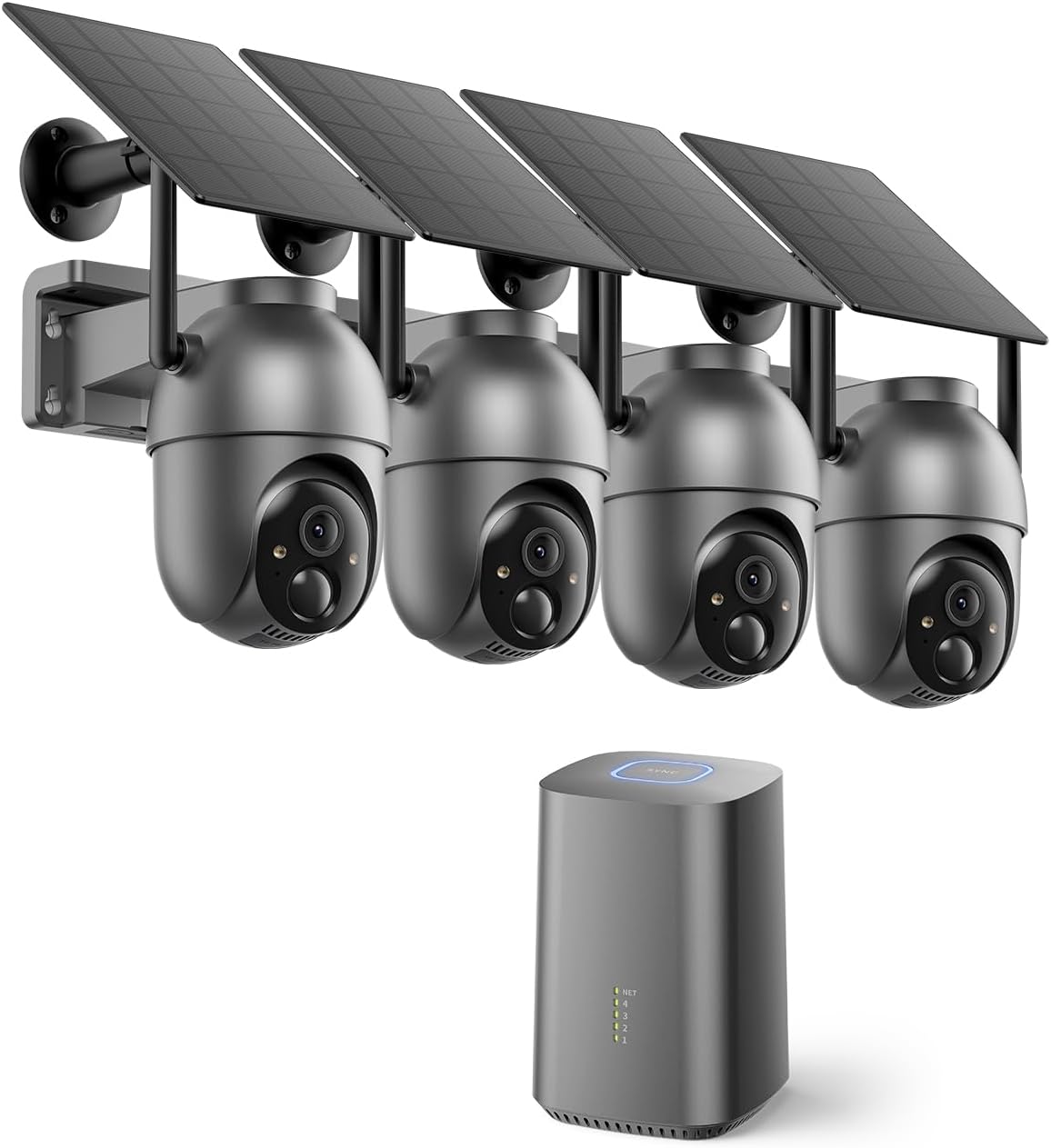 SEHMUA Security Cameras Wireless Outdoor (4-cam-kit), No Subscription Required, Color Night Vision, 360° PTZ, 4MP Live View, Instant Alerts, Solar Security Camera System Works 2.4G & 5G WiFi for House