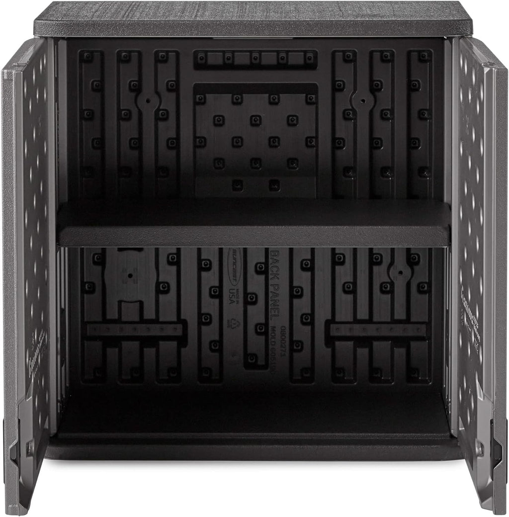 Suncast Wall Storage Cabinet for Garage Organization - 4 Cu. Ft. Wall Mounted Garage Cabinet with Shelf for Garden Supplies, Paint Cans & Outdoor Tools, Multi-Wall Resin Construction, Platinum