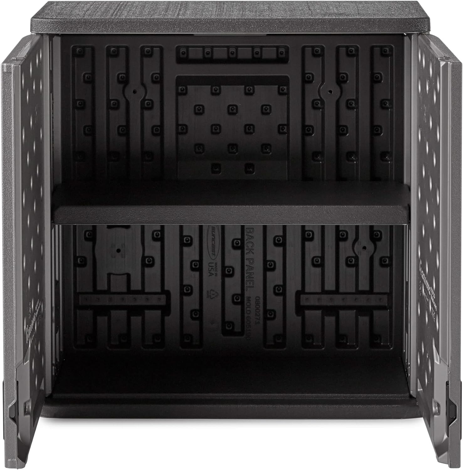 Suncast Wall Storage Cabinet for Garage Organization - 4 Cu. Ft. Wall Mounted Garage Cabinet with Shelf for Garden Supplies, Paint Cans & Outdoor Tools, Multi-Wall Resin Construction, Platinum