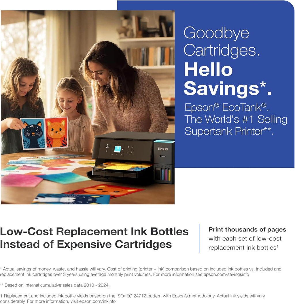 Epson EcoTank ET-2980 Wireless All-in-One Color Supertank Printer with up to 3 Years of Ink Refillable Tanks, Perfect for Home, 15 PPM, 1.44" Colorful Screen, Auto 2-Sided Printing - Black