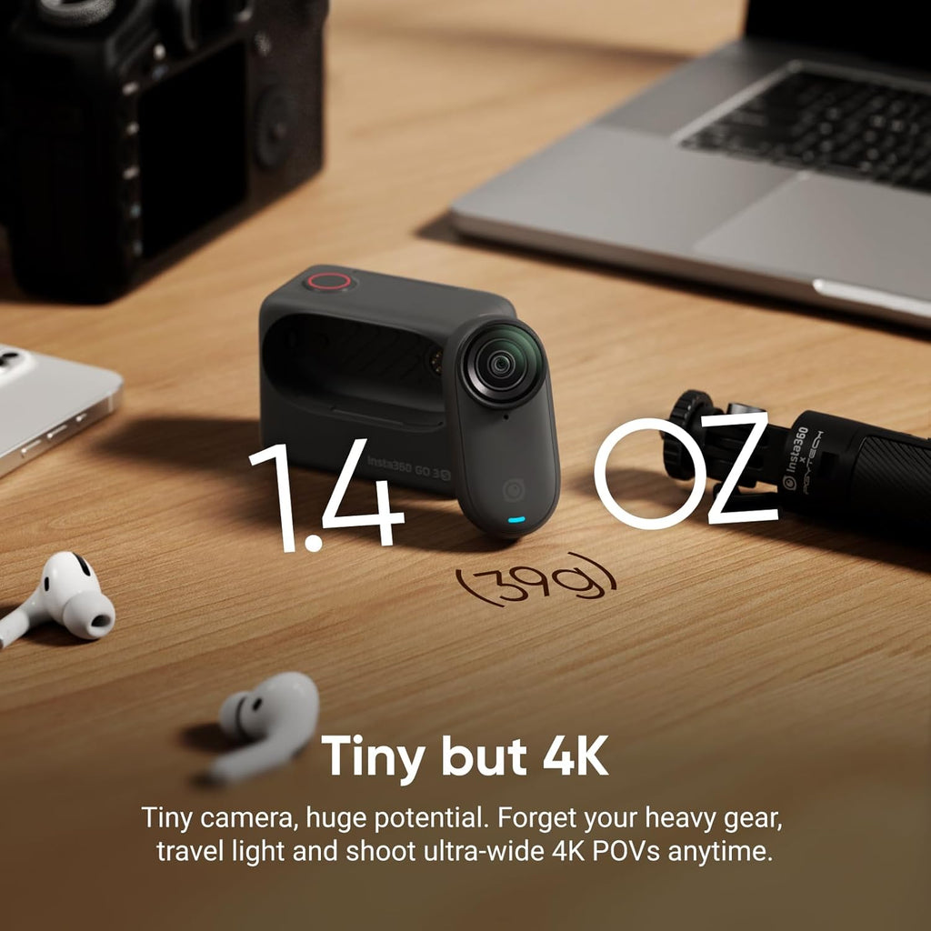Insta360 GO 3S - 128 GB Black 4K Tiny Portable Vlogging Camera, Hands-Free POVs, Mount Anywhere .Stabilization, 140 Min Battery Life, 10m Waterproof, Pet POV
