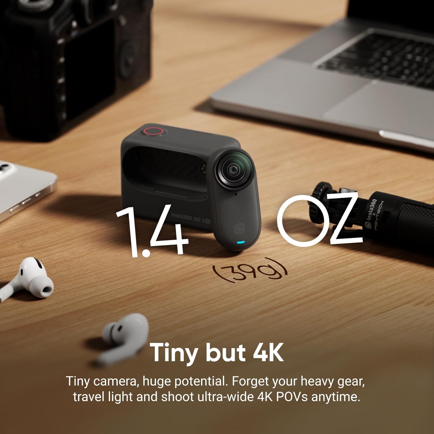 Insta360 GO 3S - 128 GB Black 4K Tiny Portable Vlogging Camera, Hands-Free POVs, Mount Anywhere .Stabilization, 140 Min Battery Life, 10m Waterproof, Pet POV