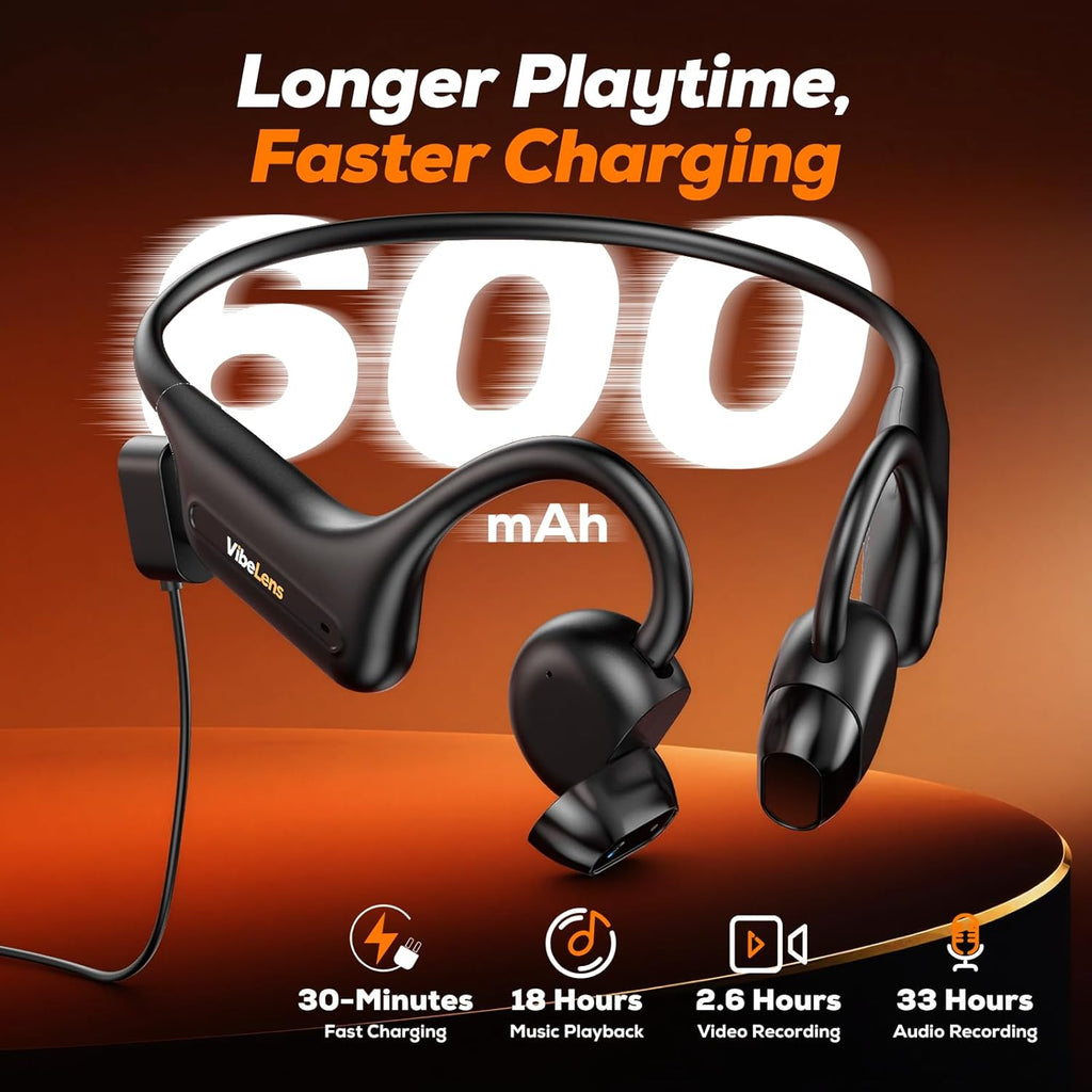 MusicCam World's 1st Bone Conduction Headphones with Camera, Hand-Free POV Camera Headphones, IP68 Water & Sweat Resistant, AI Functions, Open-Ear Bluetooth Wireless Sport Earphones with APP