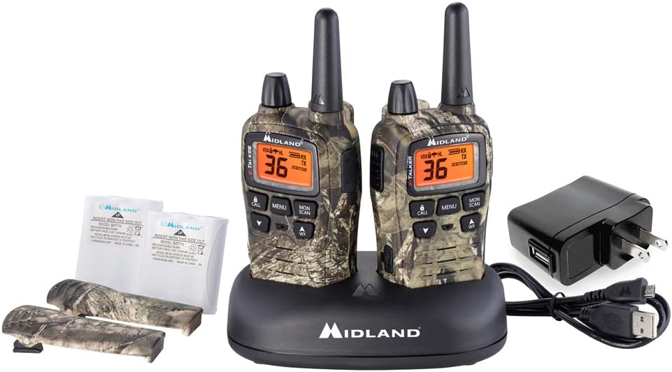 Midland® - T75VP3 - 36 Channel FRS Two-Way Radio - Long Range Walkie Talkie, 121 Privacy Codes, & NOAA Weather Scan + Alert - Mossy Oak Camo - Set of 2