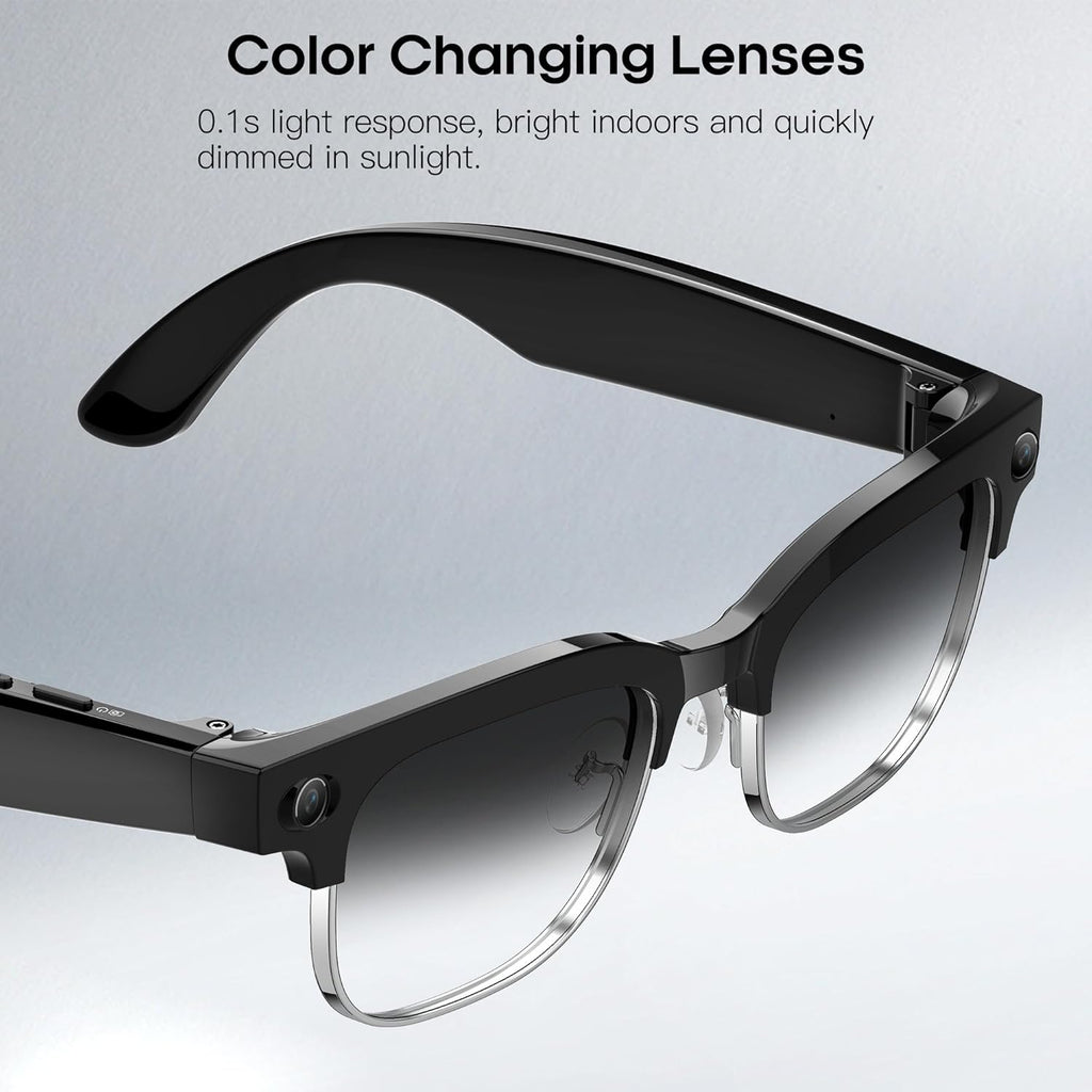 AI Smart Camera Glasses with HD 8MP Camera, 4K Photos & 1080P Video,Anti-Shake, 12Hours Music/Bluetooth Calls, Real-time Translation/GPT Object Recognition, IP66 Waterproof (Photochromic Lenses)