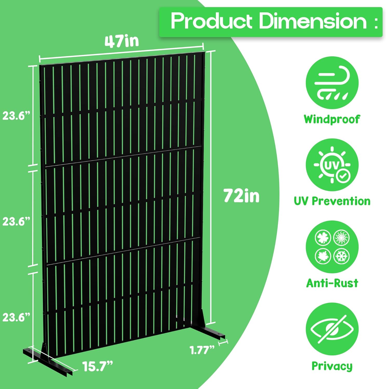 MTART Metal Privacy Screen 72" H x 47.2" Decorative Outdoor Privacy Screen Privacy Panel with Stand for Balcony Deck Patio Lawn Garden, Privacy Fence (Black-Vertical)