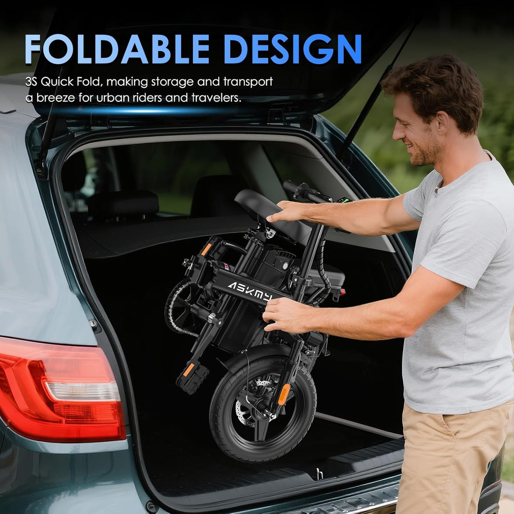 Foldable Electric Bike for Adults and Teens, 740W Peak Motor Ebike with 48V 10AH/20AH Removable Battery, 30-60 Miles PAS Range, 14" Folding Mini E-Bike, 20MPH Electric Bicycle for Daily Commuting