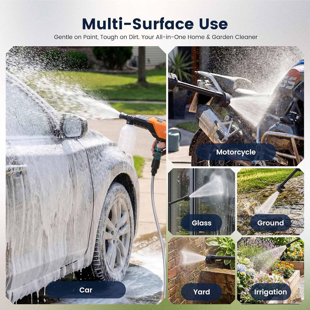 Cordless Portable Washer, 2500PSI Portable 4000mAh Cleaner with 6-in-1 Nozzle & 2 Batteries and Shut-Off Valve Garden Hose Adapter for Watering, Cleaning, Car, Floor Wall Fence Cleaning