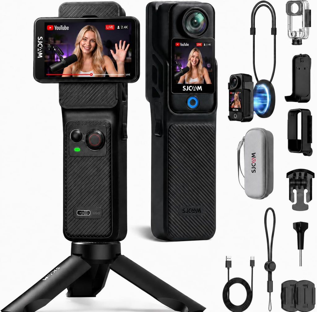 SJCAM C400 4K Travel Vlogging Camera,7H Recording Body Camera for YouTube Creators and Bloggers,6-Axis Stabilizer & 2.29'' Touch Screen,30M Underwater,Black,Camara para grabar contenido