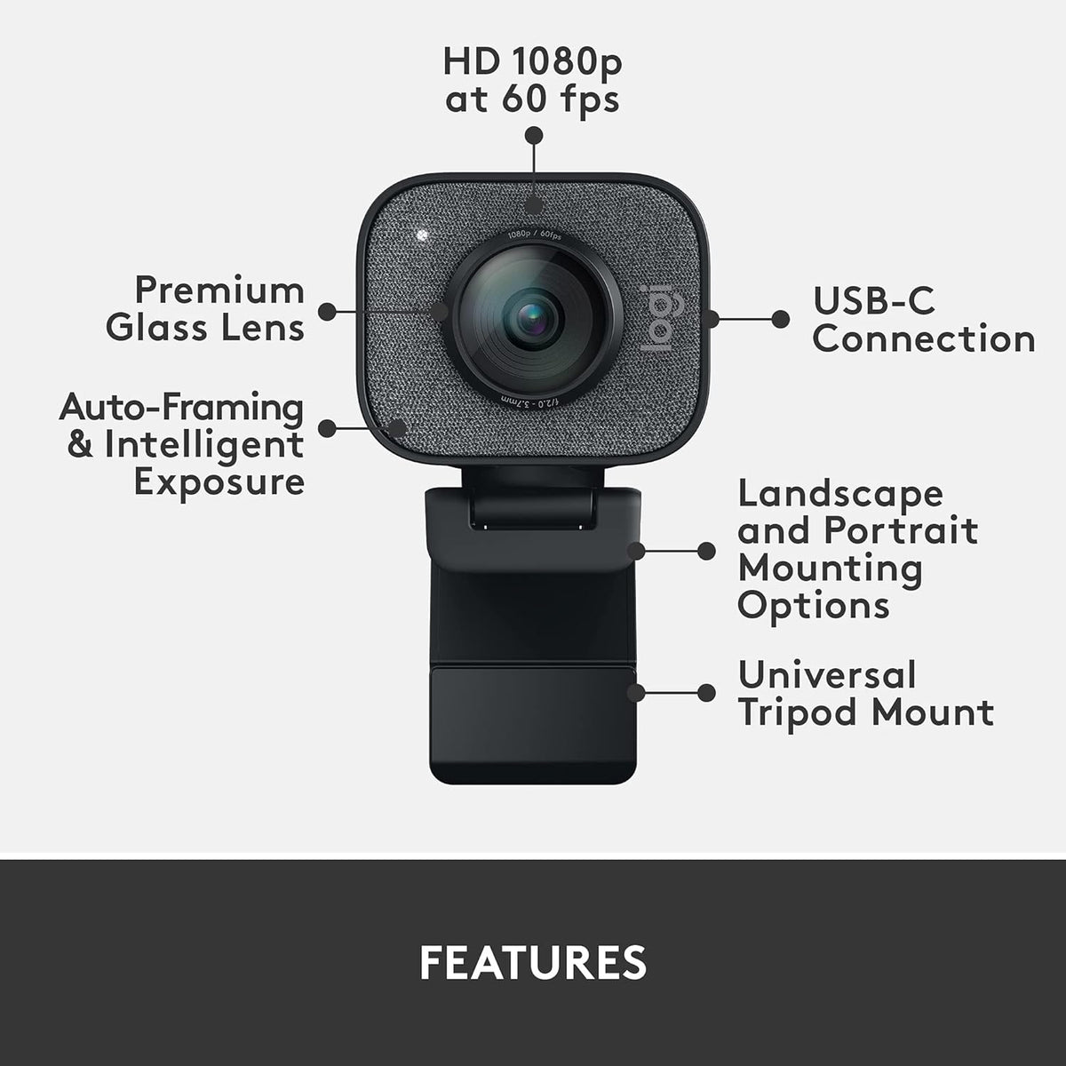 Logitech StreamCam Premium Webcam for Streaming and Content Creation, Full HD 1080p 60 fps, Works with Microsoft Teams, Google Meet, Zoom, Nintendo Switch 2's new GameChat mode, for PC/Mac – Graphite