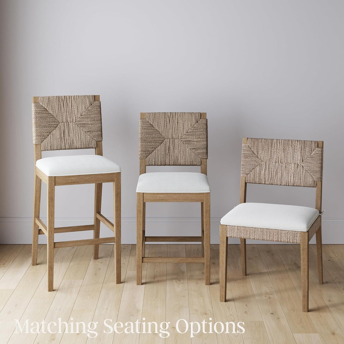 Nathan James Beacon Bohemian Boucle Bar Stool with Back, Bar Height Kitchen Island Chair, Seagrass Bar Stool, Cream Boucle/Brushed Light Brown