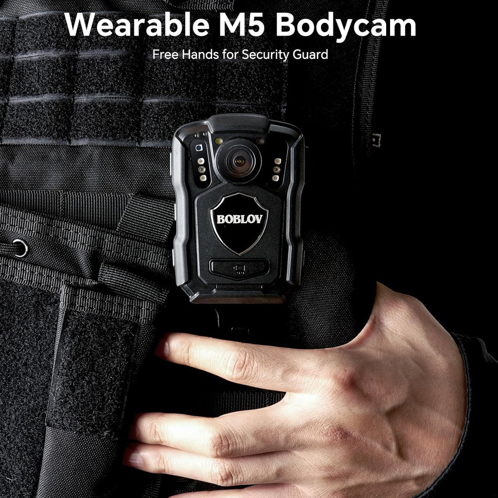 BOBLOV M5 2K Police Body Worn Camera, GPS Enabled &1440P Body Mounted Cam, 128G Body Cam Built-in 4200MAH Battery,12Hrs Record, IP67 Waterproof, Night Vision Law Enforcement with Car Suction Mount