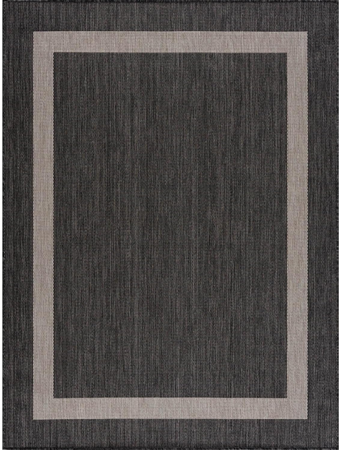 CAMILSON Outdoor Rug 9x12, Large Modern Outside Rugs for Patios Porches Waterproof Durable Washable Non-Shedding, Easy-to-Clean Indoor Outdoor Area Carpet (9 x 12, Bordered - Dark Gray/Light Gray)