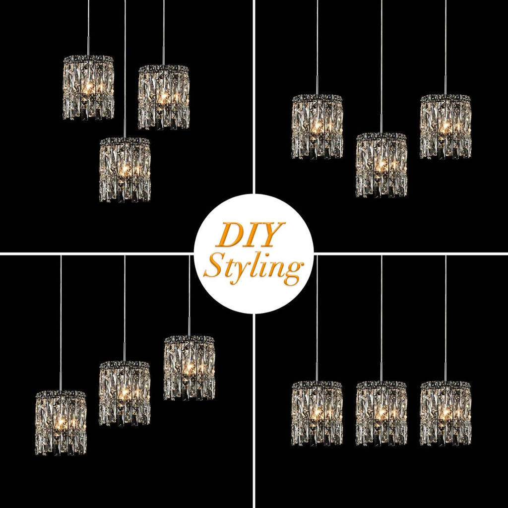 Modern K9 Crystal Pendant Lights Kitchen Island Set of 3,Chrome Chandeliers for Dining Room Light Fixtures Over Table,Hanging Lighting for Kitchen Island Entryway Bathroom BedHead Bedroom