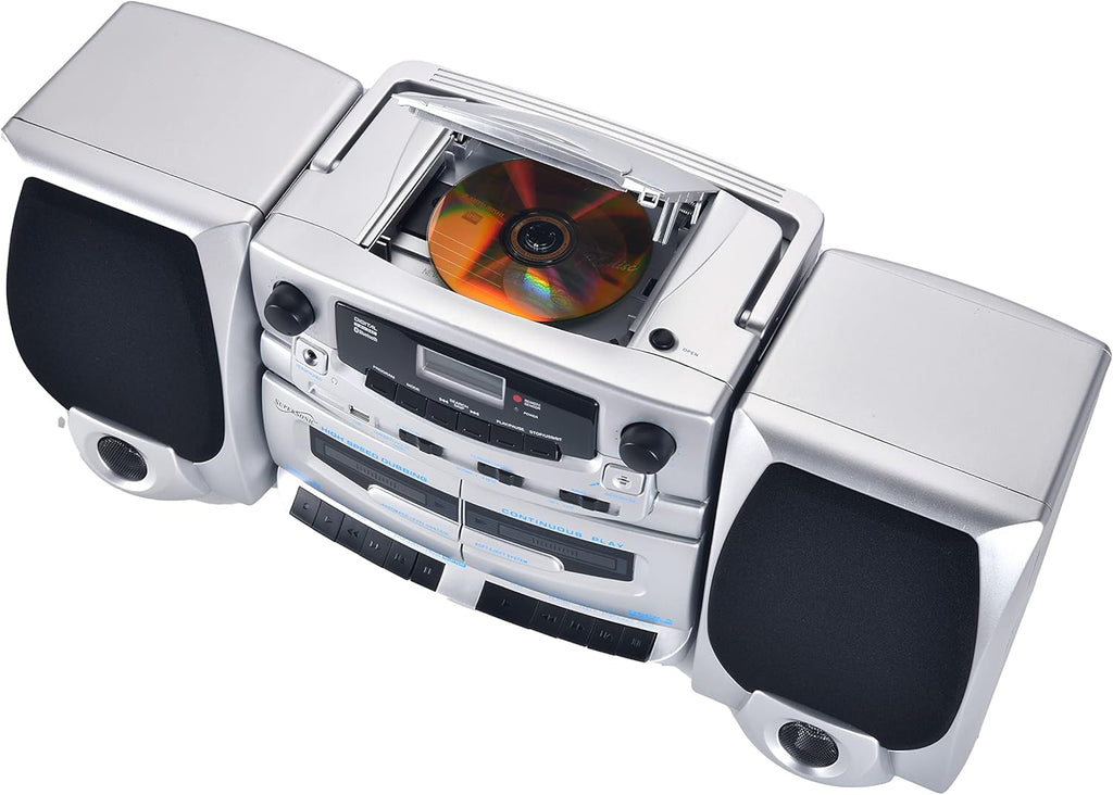 Supersonic SC-2121BT Bluetooth Entertainment Audio System, Bluetooth 5.0, op Loading MP3/CD Player, AM/FM Radio, USB Input, Double Cassette Recorder, High-Performance Detachable Speakers, AC/DC