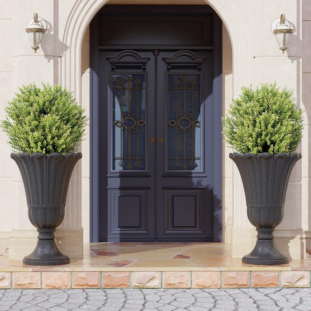 23" Tall Planters for Outdoor Plants Set of 2, Planter with Drainage Holes and Petal Design, Large Outdoor Planters for Porch, Garden, Indoor, Black