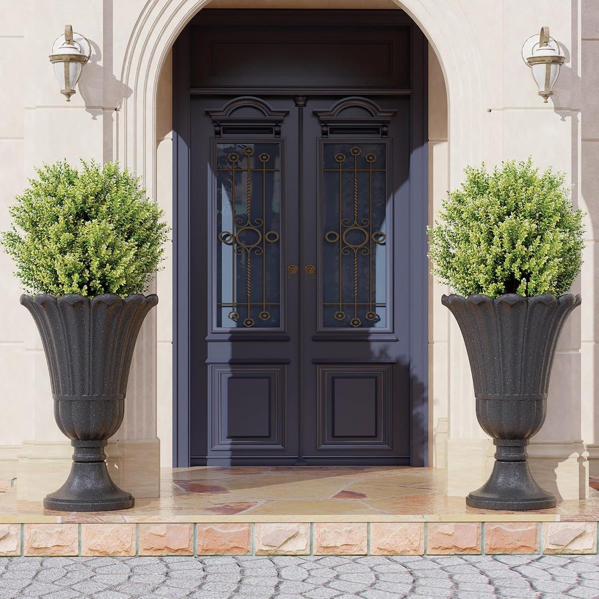 23" Tall Planters for Outdoor Plants Set of 2, Planter with Drainage Holes and Petal Design, Large Outdoor Planters for Porch, Garden, Indoor, Black