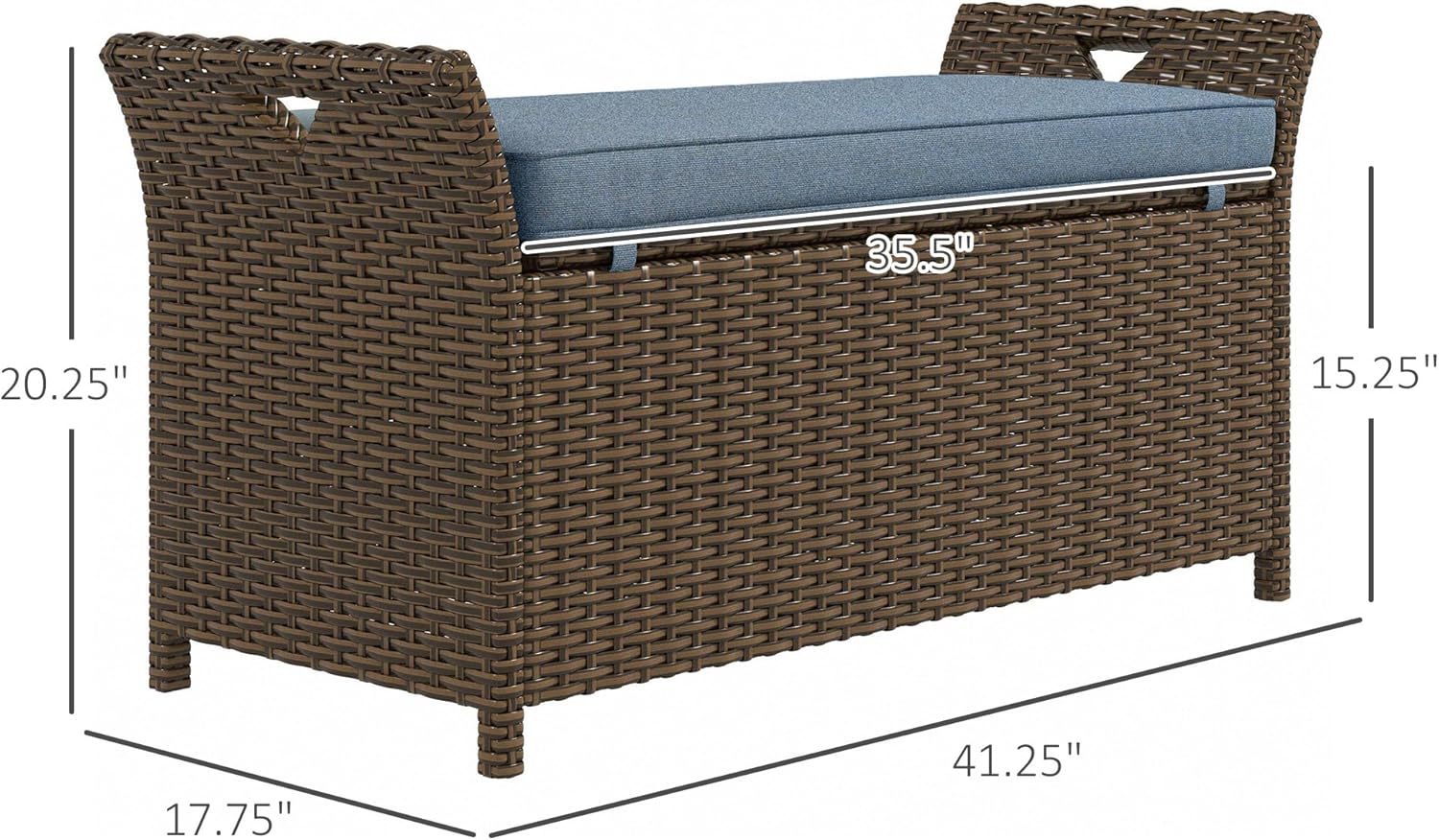 Outsunny 29 Gallon Patio Wicker Storage Bench, Outdoor PE Rattan Furniture, 2-in-1 Large Capacity Rectangle Garden Storage Box with Handles and Cushion, Dark Blue