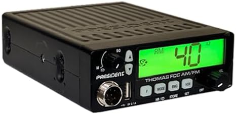 President Thomas FCC AM/FM CB Radio – 40 Channel, VOX Hands-Free, USB Port, ASC, Multi-Color LCD Display – 12/24V Compact Mobile Transceiver for Truckers & Off-Road Communication