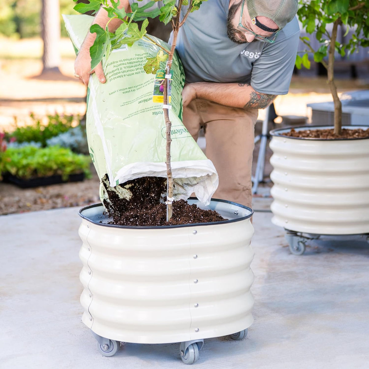Rolling Metal Citrus Tree Planter Pot, 27″ Round Planter Box for Porch Patio & Backyard, 45 Gallon Large Planter Pot with Wheels for Growing Olive Trees Tomatoes Vegetables and Flowers, Olive Green