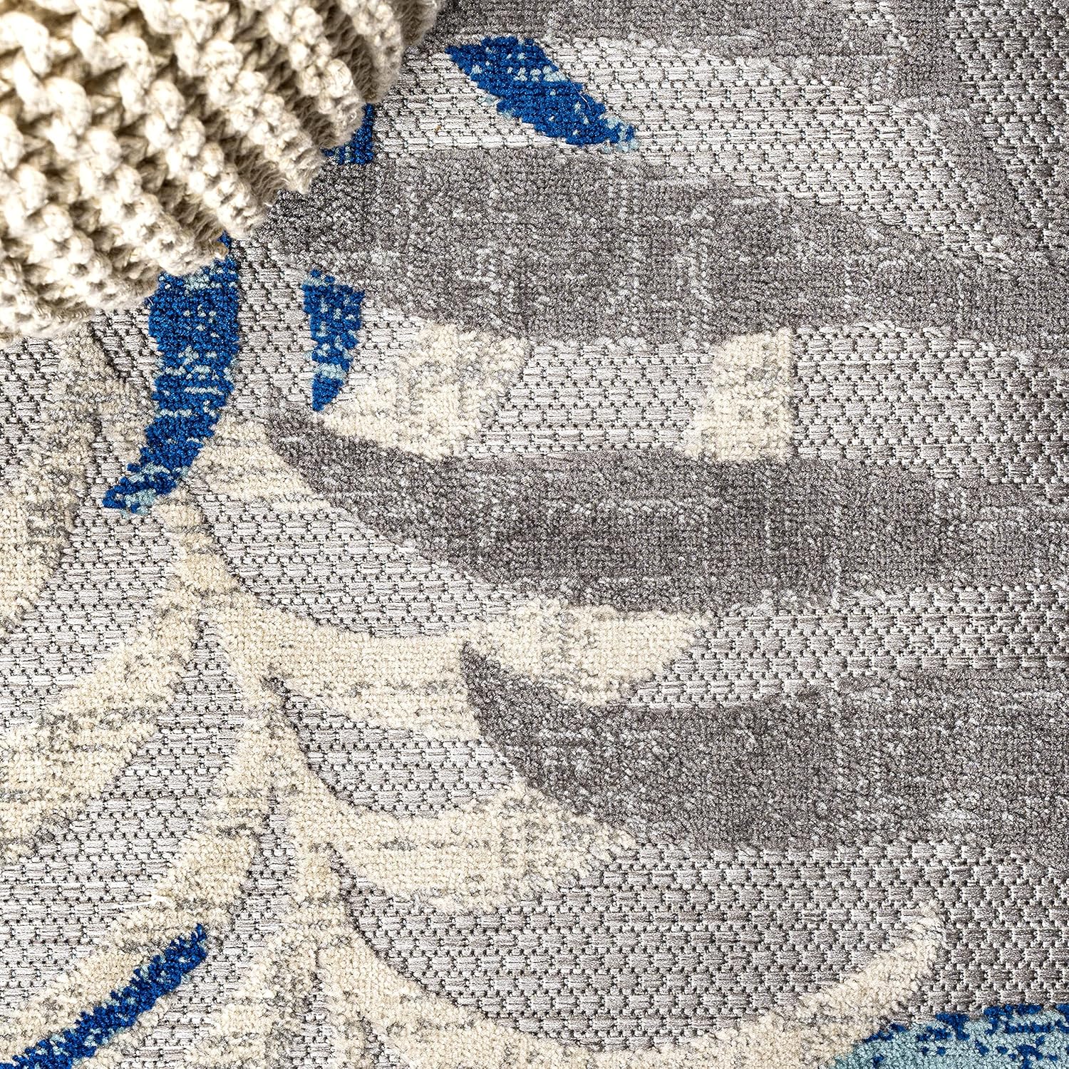 JONATHAN Y Tropics Palm Leaves Indoor Outdoor Area Rug 8X10 Gray/Blue, Boho for Backyard, Patio, Porch, Easy-Cleaning, High Traffic, Pet-Friendly, Non-Shedding (AMC100A-8)