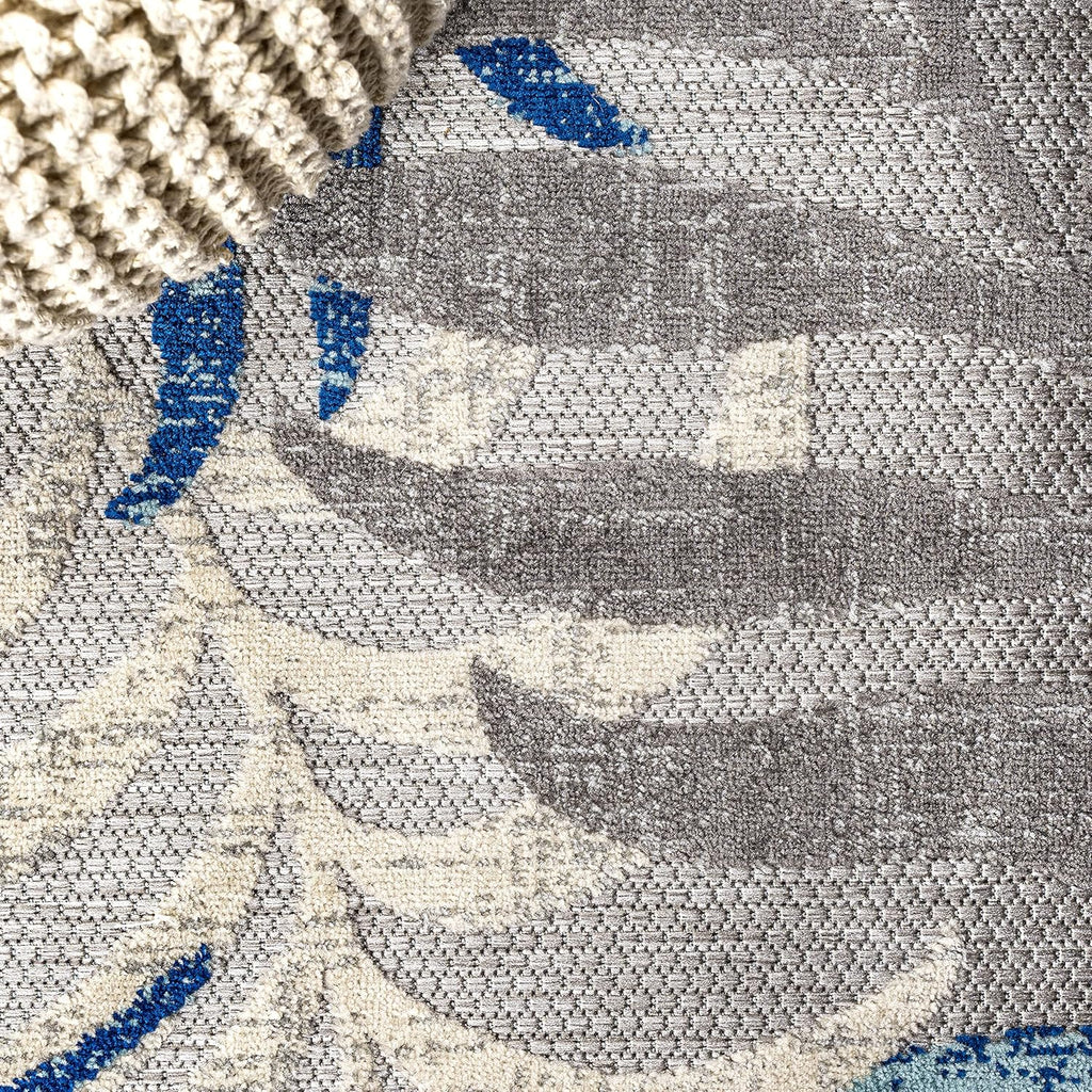 JONATHAN Y Tropics Palm Leaves Indoor Outdoor Area Rug 8X10 Gray/Blue, Boho for Backyard, Patio, Porch, Easy-Cleaning, High Traffic, Pet-Friendly, Non-Shedding (AMC100A-8)