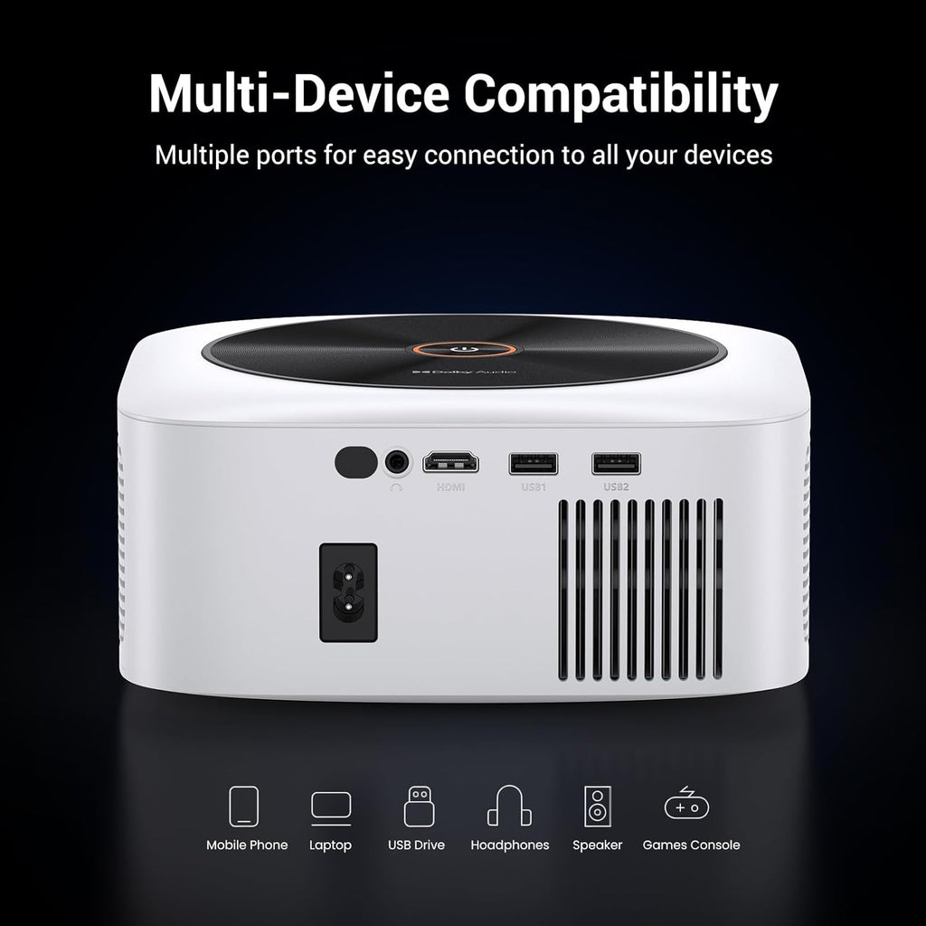 HAPPRUN 1500 ANSI Lumens Outdoor Projector with Built-in Streaming Apps, 4K Decoding Resolution, Auto Focus, Dolby Audio, Smart Projector with WiFi 6 and Bluetooth 5.2, Indoor Home Theater