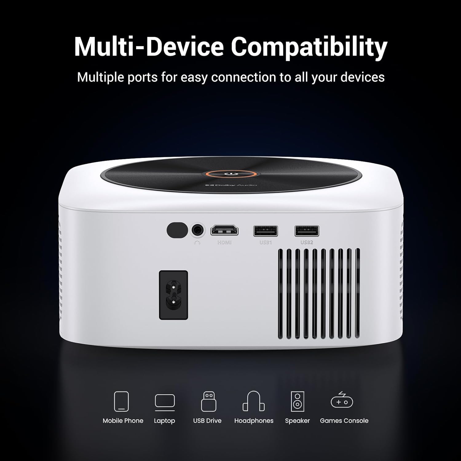 HAPPRUN 1500 ANSI Lumens Outdoor Projector with Built-in Streaming Apps, 4K Decoding Resolution, Auto Focus, Dolby Audio, Smart Projector with WiFi 6 and Bluetooth 5.2, Indoor Home Theater