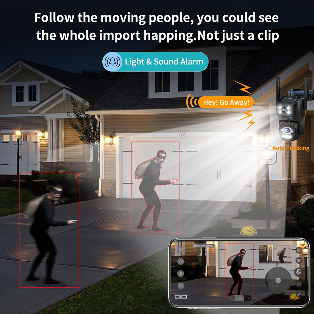 LETSCEE Dual Lens WiFi Security Camera Outdoor,5G/2.4G PTZ Outdoor Auto Tracking,HOM Security Surveillance System Camera,WiFi,Night Vision,7/24 Recording