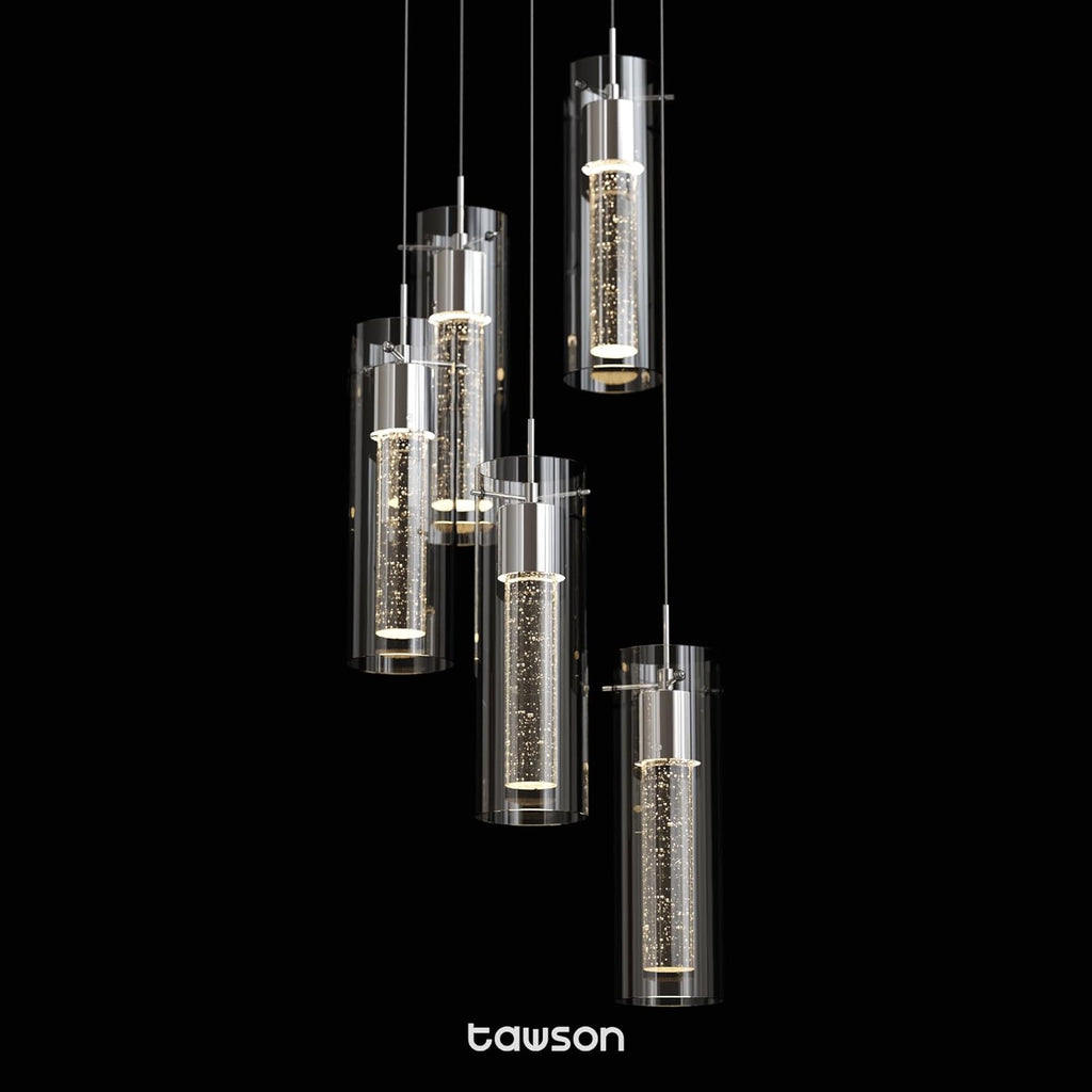 Tawson Alice 5-Light Chandelier Pendant Ceiling Light, Integrated Led and Bubble Glass, for Kitchen Island, Hallway, Entryway, Passway, Dining Room, Bedroom, Balcony Living Room