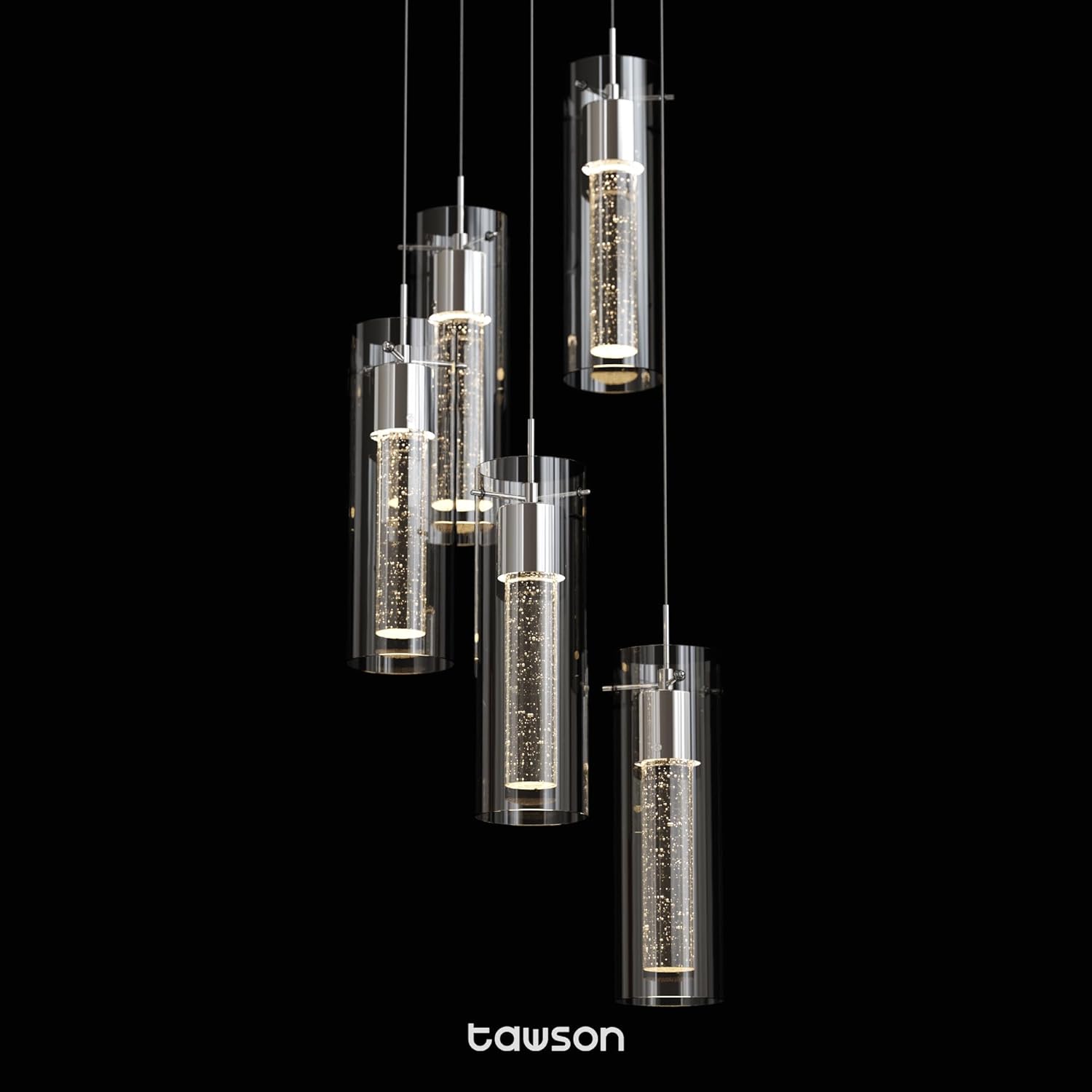 Tawson Alice 5-Light Chandelier Pendant Ceiling Light, Integrated Led and Bubble Glass, for Kitchen Island, Hallway, Entryway, Passway, Dining Room, Bedroom, Balcony Living Room