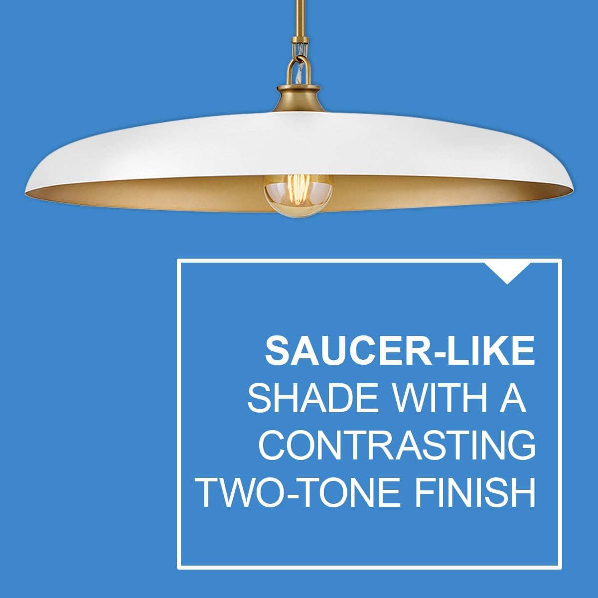 Hinkley Sadie 24" Dome Chandelier, Two Tone Saucer Shade, Transitional Pendant, Adjustable Height for Dining Room or Kitchen, Chalk White with Lacquered Brass Accents