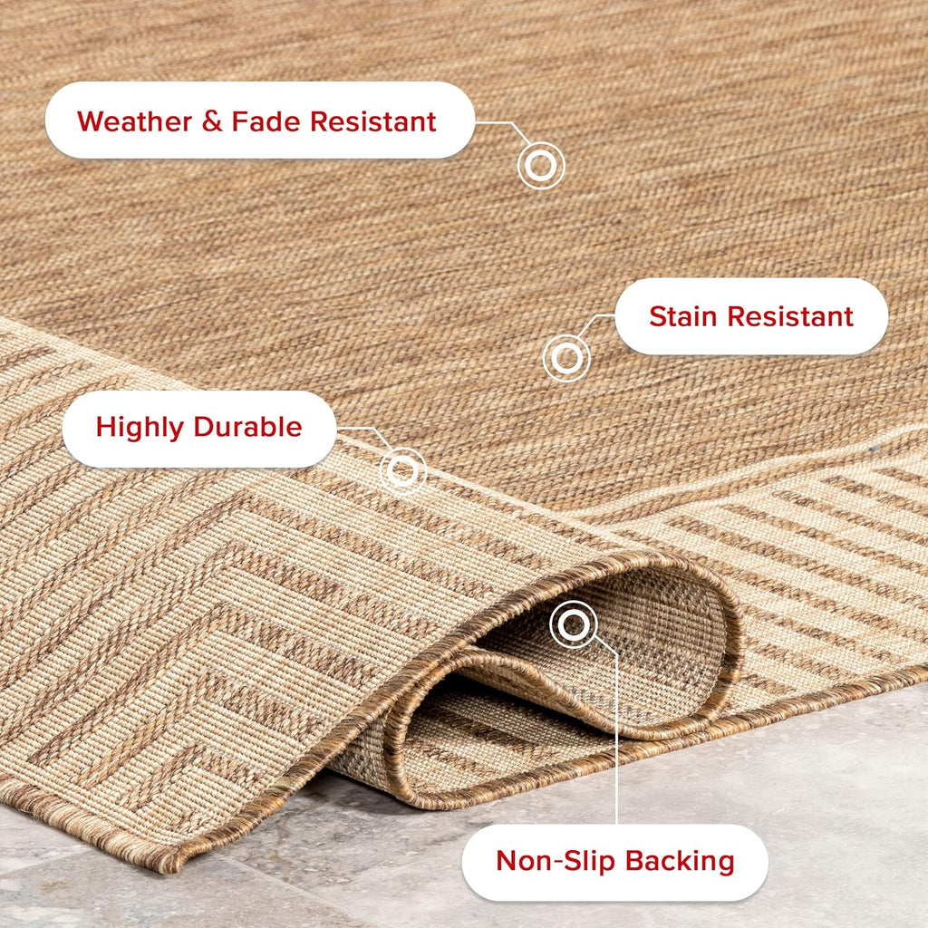 Nuloom Asha Light Brown/Ivory, 8' x 10', Casual, Striped Border, Soft and Cozy, High Traffic, Stain Resistant, Easy Clean, Durable Area Rug for Indoor/Outdoor Patio, Deck, Porch, Garden, Courtyard
