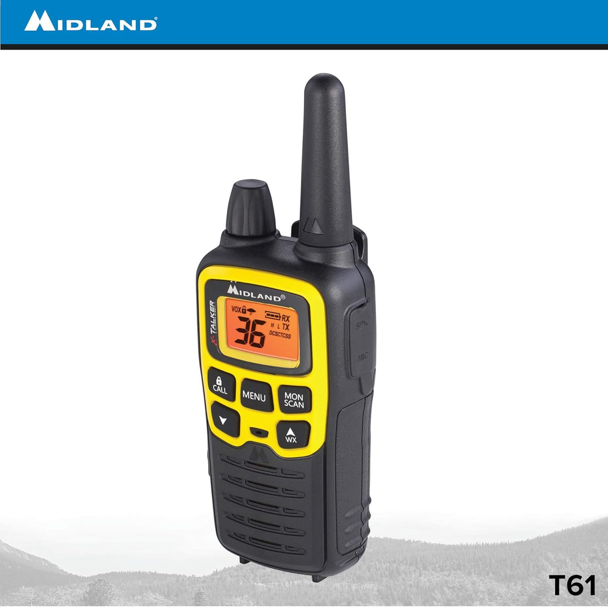 Midland T61VP3 36 Channel FRS Two-Way Radio - Up to 32 Mile Range Walkie Talkie - Yellow/Black (Pack of 12)