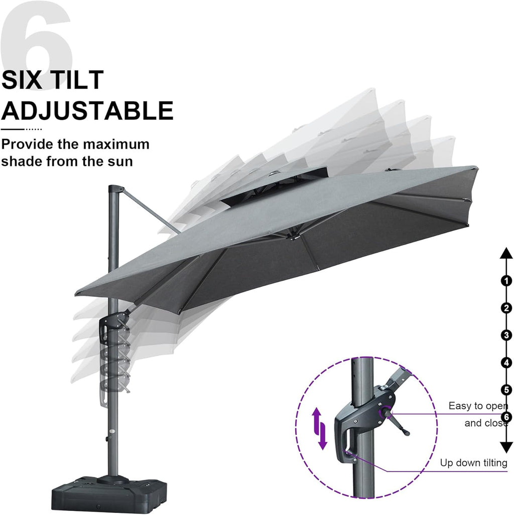 PURPLE LEAF 10 Feet Patio Cantilever Umbrella Outdoor Double Top Large Offset Hanging 360° Rotation Square Umbrella for Garden Deck Pool Backyard Cast Slate