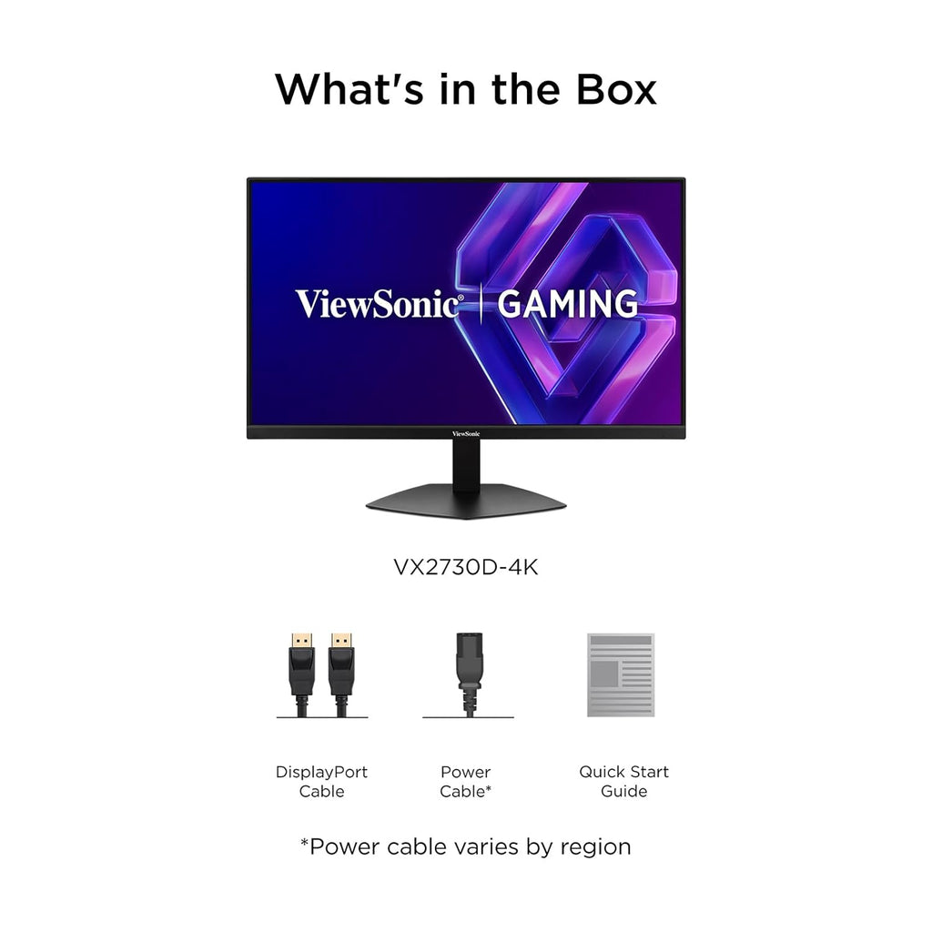 ViewSonic VX2730D-4K 27 Inch 4K Gaming Monitor, IPS with Switchable Refresh Rate at 288Hz and 0.5ms for Smooth Gameplay, FreeSync Premium, Eye Care Technology, Advanced Ergonomics, HDMI, and DP Inputs