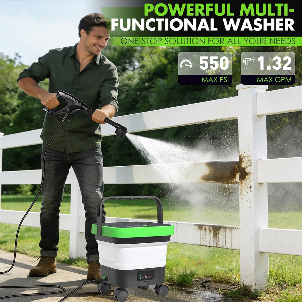 Upgrade Cordless Pressure Washer,Portable Pressure Washers with 3.5Gal Tank,7 Adiustable Handheld Portable Pressure Washers with 6-in-1 Nozzle,Max 550PSl,16.7FT Hose, 5x4000mAh Portable Power Washer