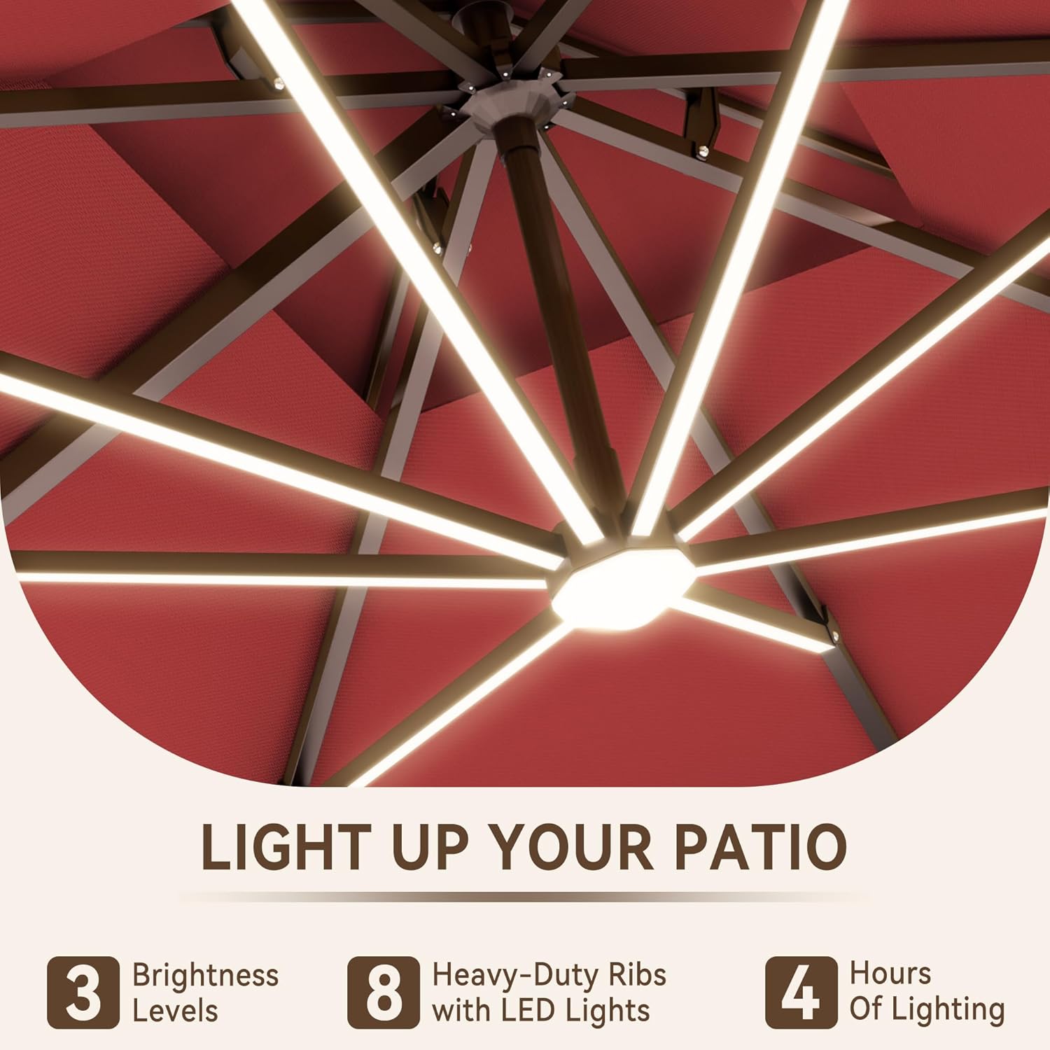 10 X 13 FT Cantilever Outdoor Patio Umbrella with LED Lights Large Heavy Duty 360° Rotation Double Top Offset Rectangular Umbrellas for Backyard Garden Pool Outside Deck, Red