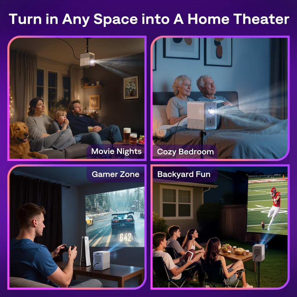 Aurzen Roku TV Smart Projector with Wifi and Bluetooth, D1R Cube Roku Streaming Experience Built-in, Sealed Optical Engine, 1080P FHD, DoIby Audio, Portable Mini Projector for Home/Outdoor Movies