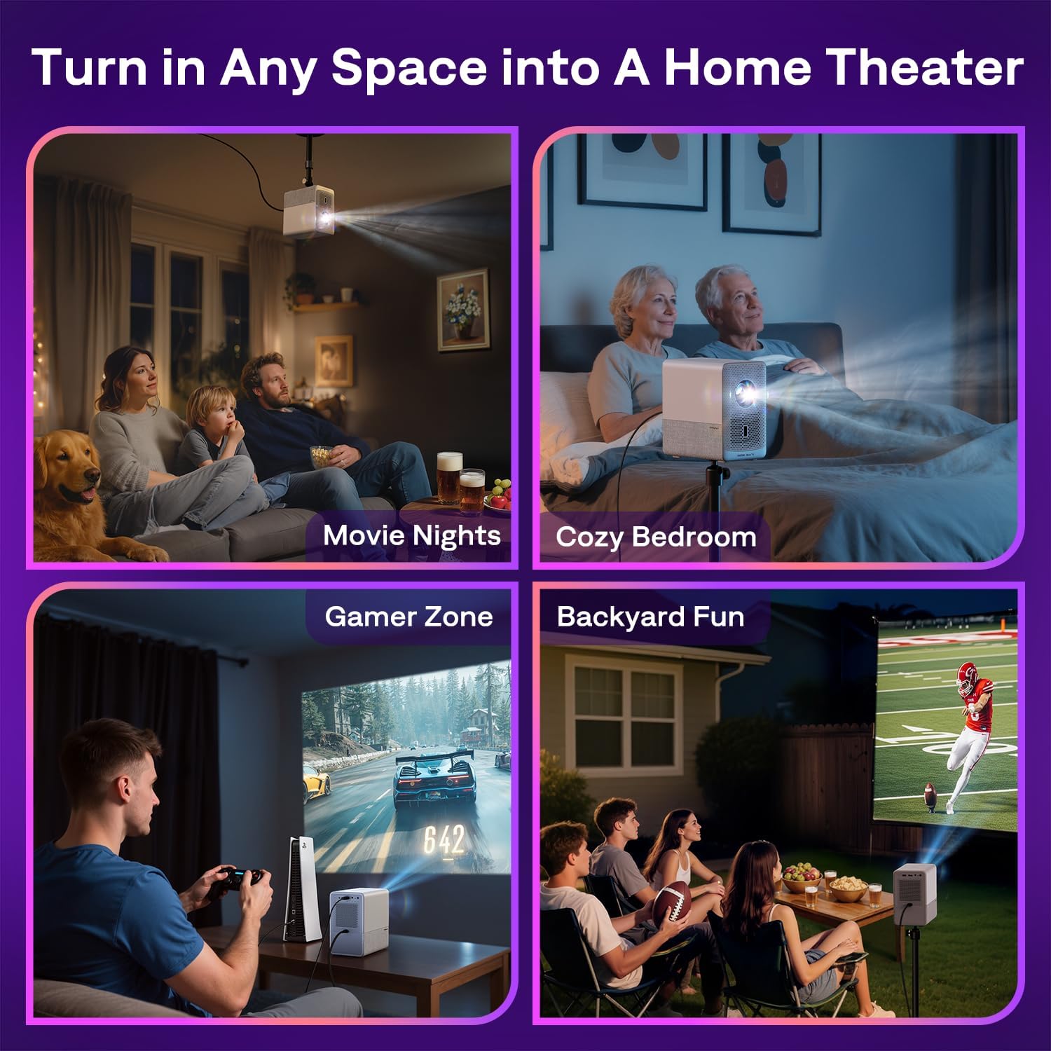 Aurzen Roku TV Smart Projector with Wifi and Bluetooth, D1R Cube Roku Streaming Experience Built-in, Sealed Optical Engine, 1080P FHD, DoIby Audio, Portable Mini Projector for Home/Outdoor Movies