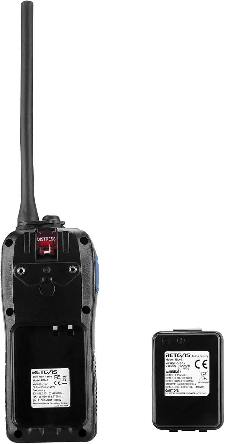 Retevis RM40 Marine Radio with GPS,DSC Distress Call,Mob Alarm,IP67 Waterproof Floating Handheld Radio,NOAA Weather Alert,1500mAh Battery,International Channels,for Boats Sailing Coast Guard (1 Pack)