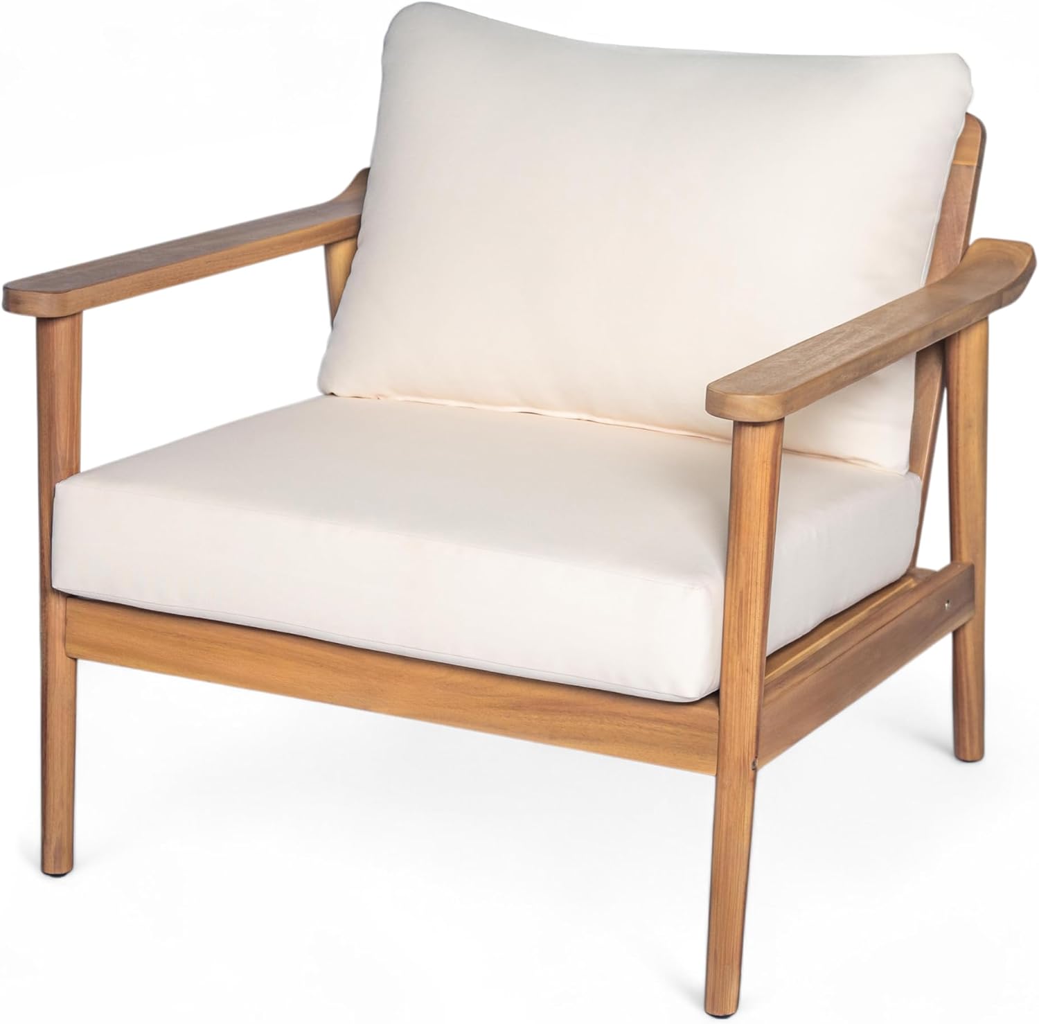 Christopher Knight Home Batis Acacia Wood Lounge Chair Outdoor Set of 2, Wooden Patio Accent Chair Set, Comfy Reading Seat with Removable Cushion, Patio Furniture Set, Teak+Beige