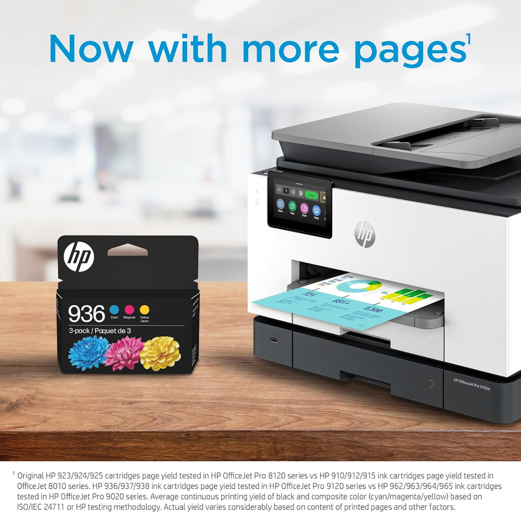 HP 936 Cyan, Magenta, Yellow Ink Cartridges (3-Pack) | Works with OfficeJet 9120, Pro 9110, 9120, 9130, Wide Format 9730 | Eligible for Instant Ink | 6C3Z3LN