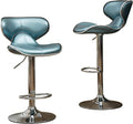 Roundhill Furniture Masaccio Cushioned Leatherette Upholstery Airlift Adjustable Swivel Barstool with Chrome Base, Set of 2, Blue